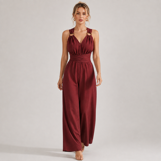 Jumpsuit Damen Neckholder Rückenfrei V-Ausschnitt