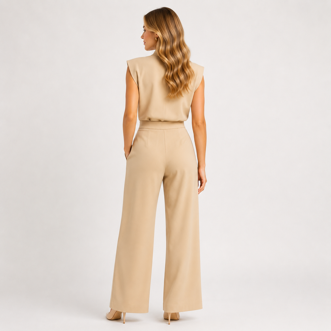 Jumpsuit Damen Satin Optik Ärmellos Weites Bein