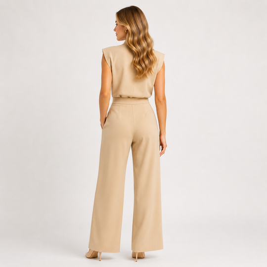 Jumpsuit Damen Satin Optik Ärmellos Weites Bein