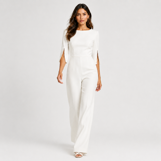 Jumpsuit Damen Perlen Detail Weites Bein Elegant