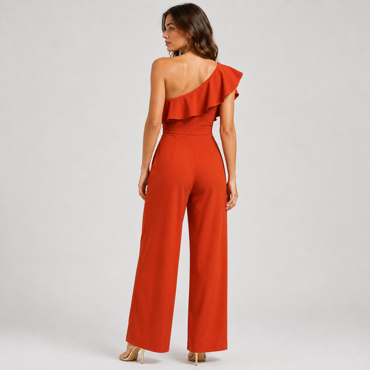 Jumpsuit Damen One Shoulder Volant High Waist Elegant
