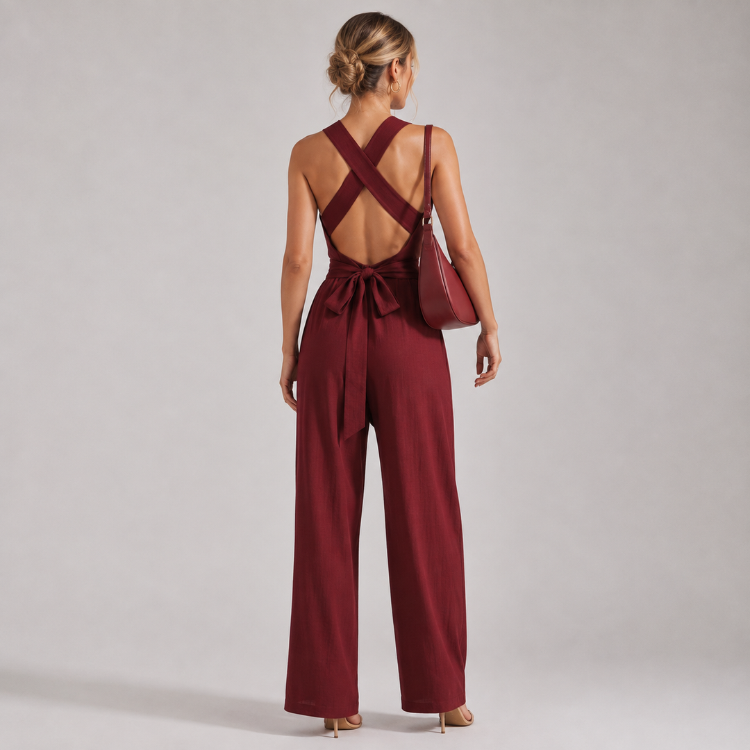 Jumpsuit Damen Neckholder Rückenfrei V-Ausschnitt