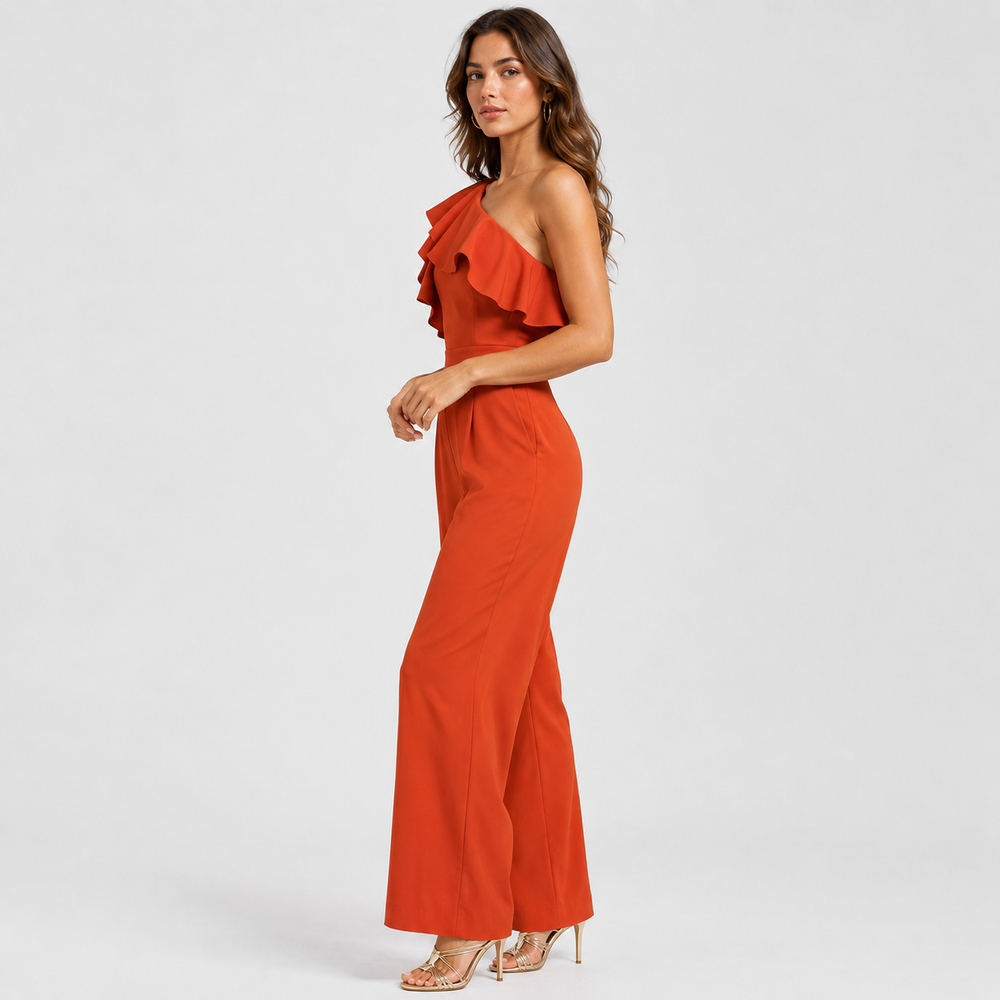 Jumpsuit Damen One Shoulder Volant High Waist Elegant