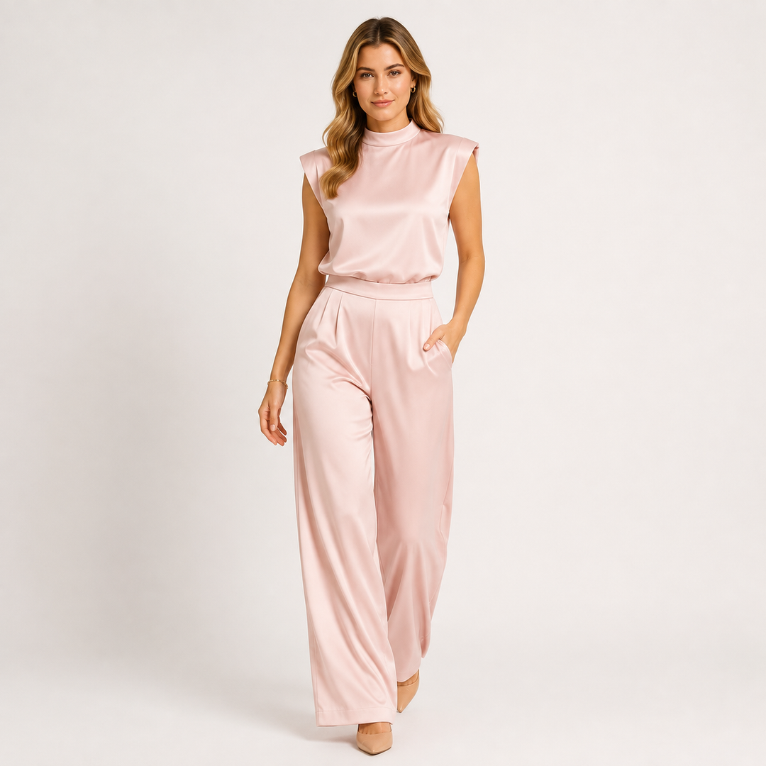 Jumpsuit Damen Satin Optik Ärmellos Weites Bein