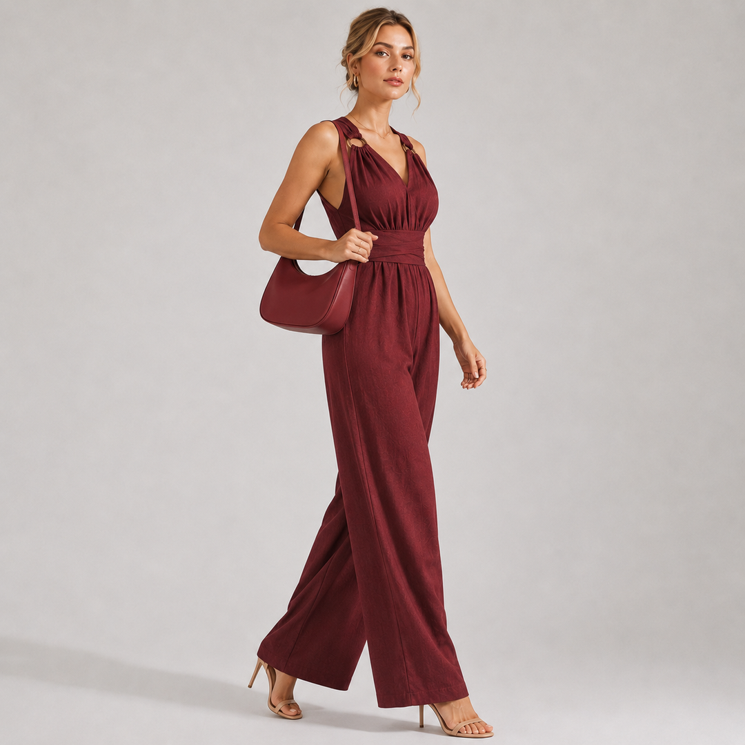 Jumpsuit Damen Neckholder Rückenfrei V-Ausschnitt
