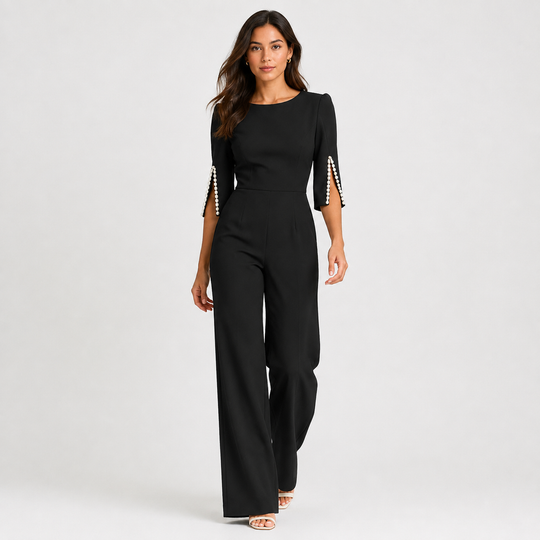 Jumpsuit Damen Perlen Detail Weites Bein Elegant