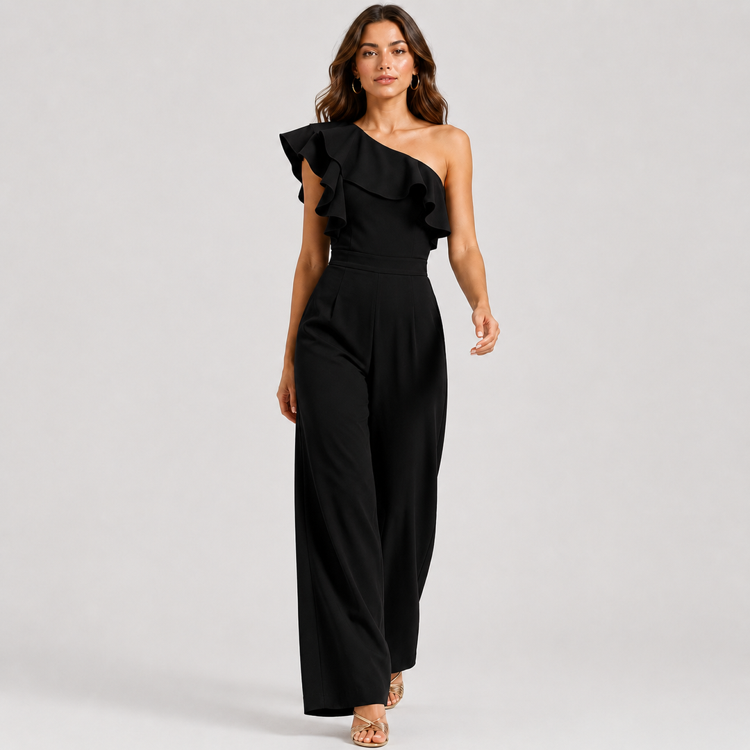 Jumpsuit Damen One Shoulder Volant High Waist Elegant