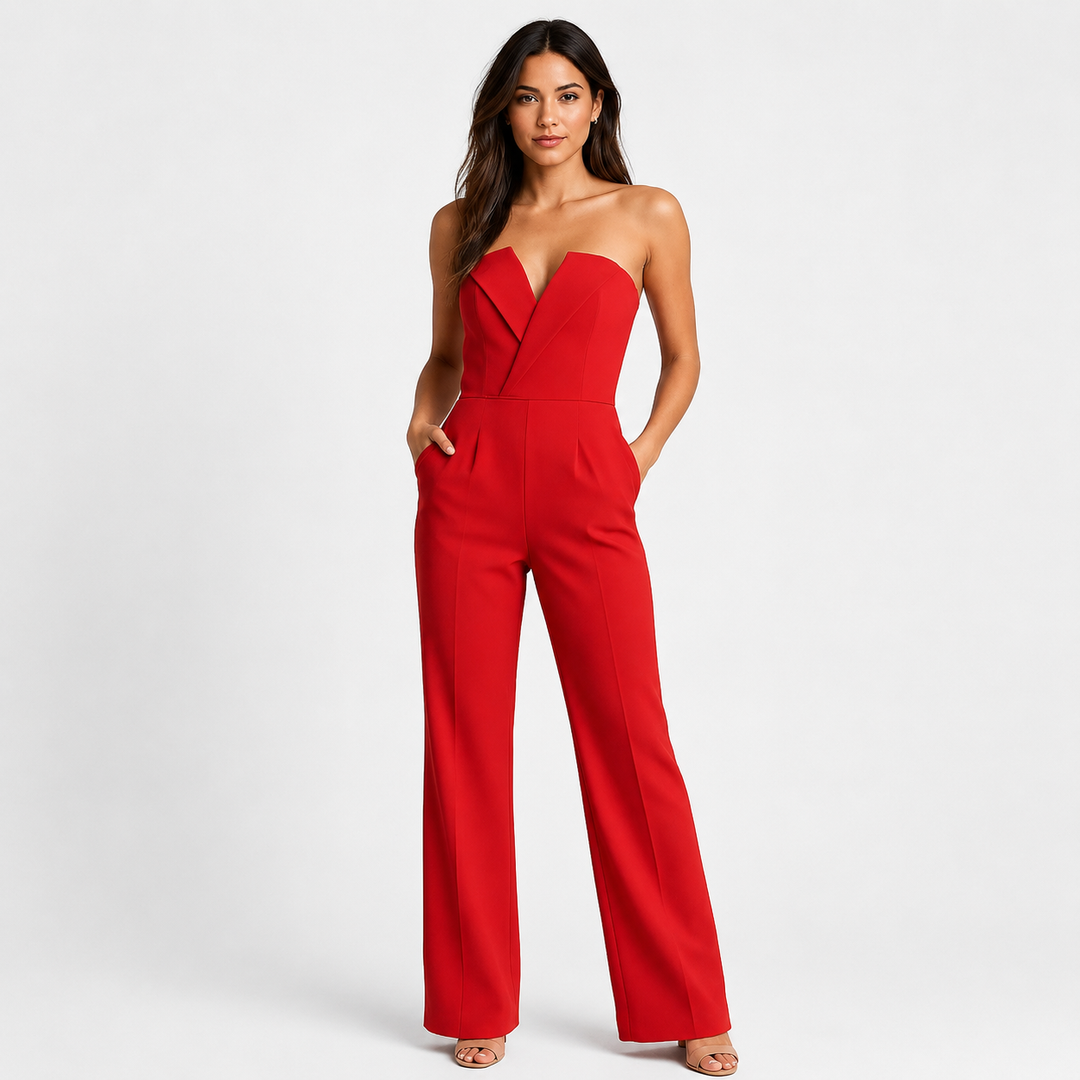Jumpsuit Damen Trägerlos Weites Bein Elegant Festlich