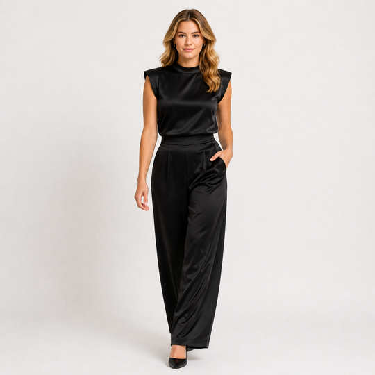 Jumpsuit Damen Satin Optik Ärmellos Weites Bein
