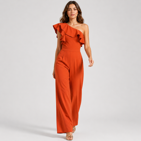 Jumpsuit Damen One Shoulder Volant High Waist Elegant