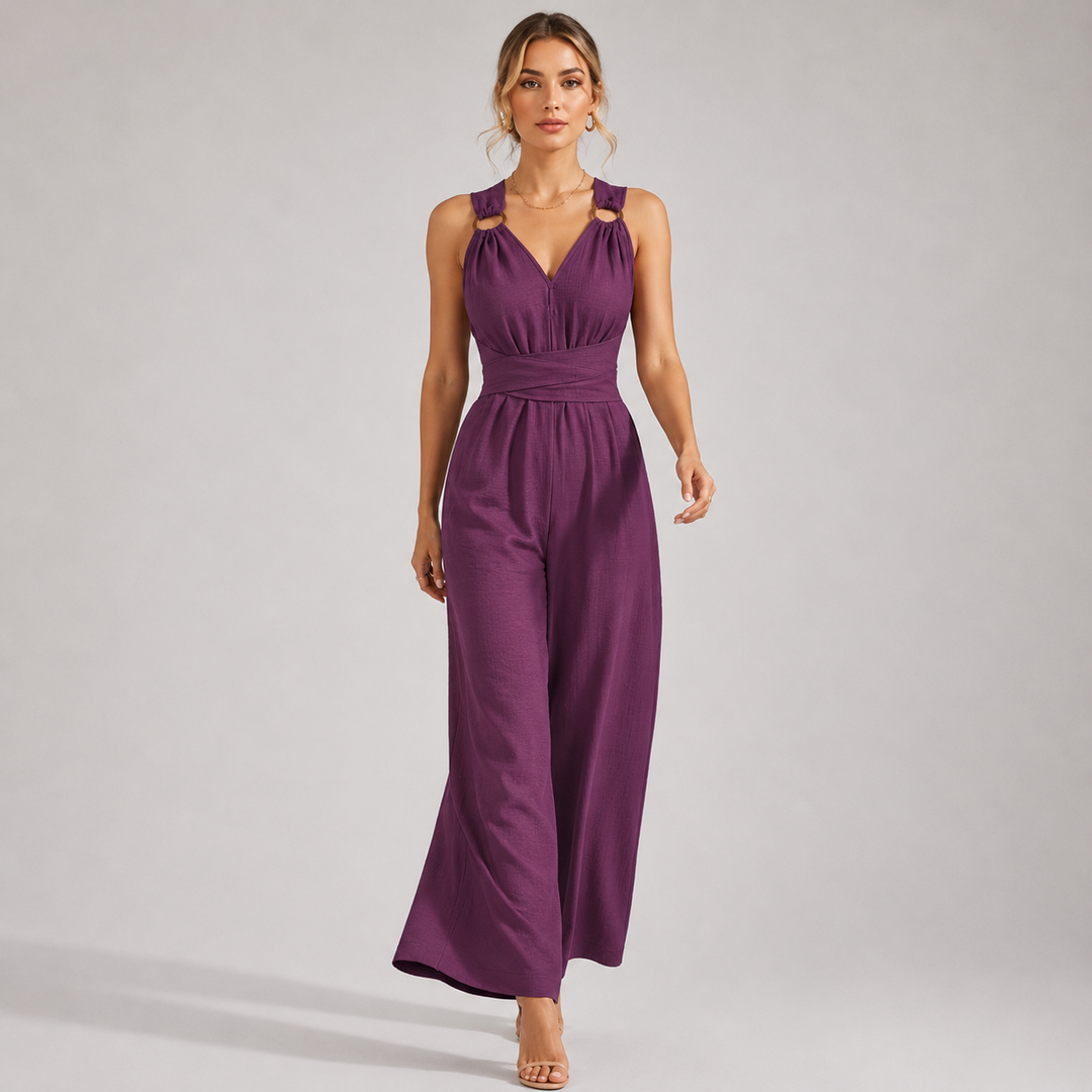 Jumpsuit Damen Neckholder Rückenfrei V-Ausschnitt