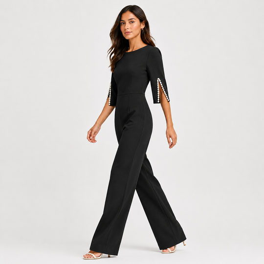 Jumpsuit Damen Perlen Detail Weites Bein Elegant