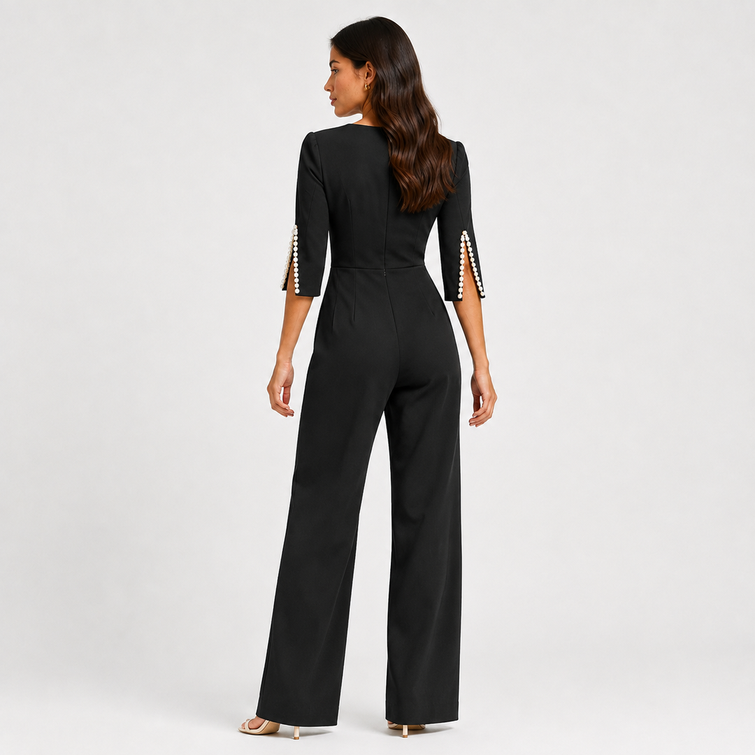 Jumpsuit Damen Perlen Detail Weites Bein Elegant