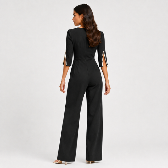 Jumpsuit Damen Perlen Detail Weites Bein Elegant