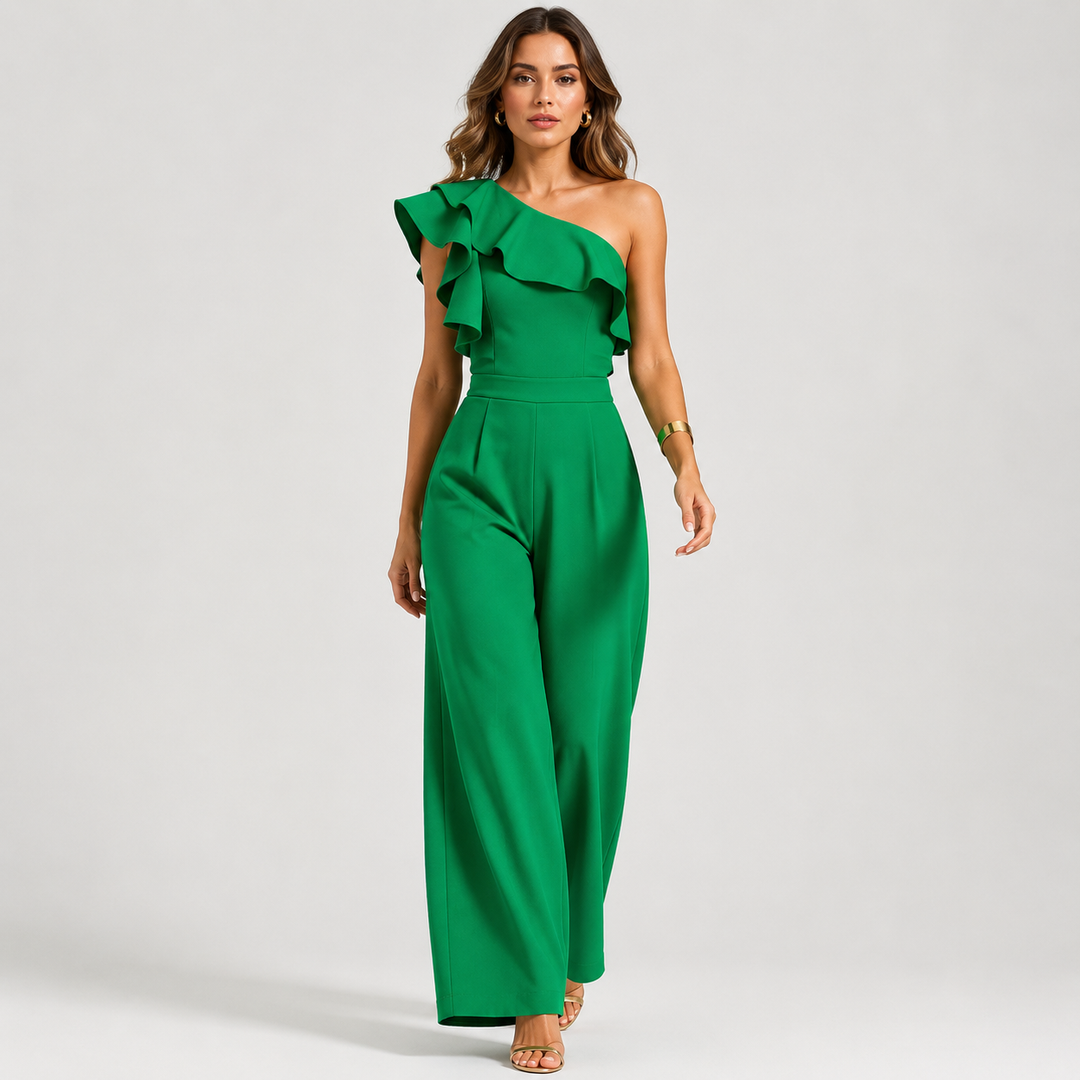 Jumpsuit Damen One Shoulder Volant High Waist Elegant