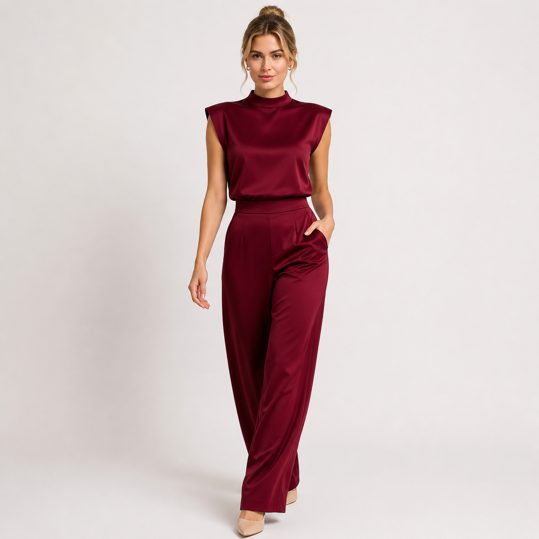 Jumpsuit Damen Satin Optik Ärmellos Weites Bein
