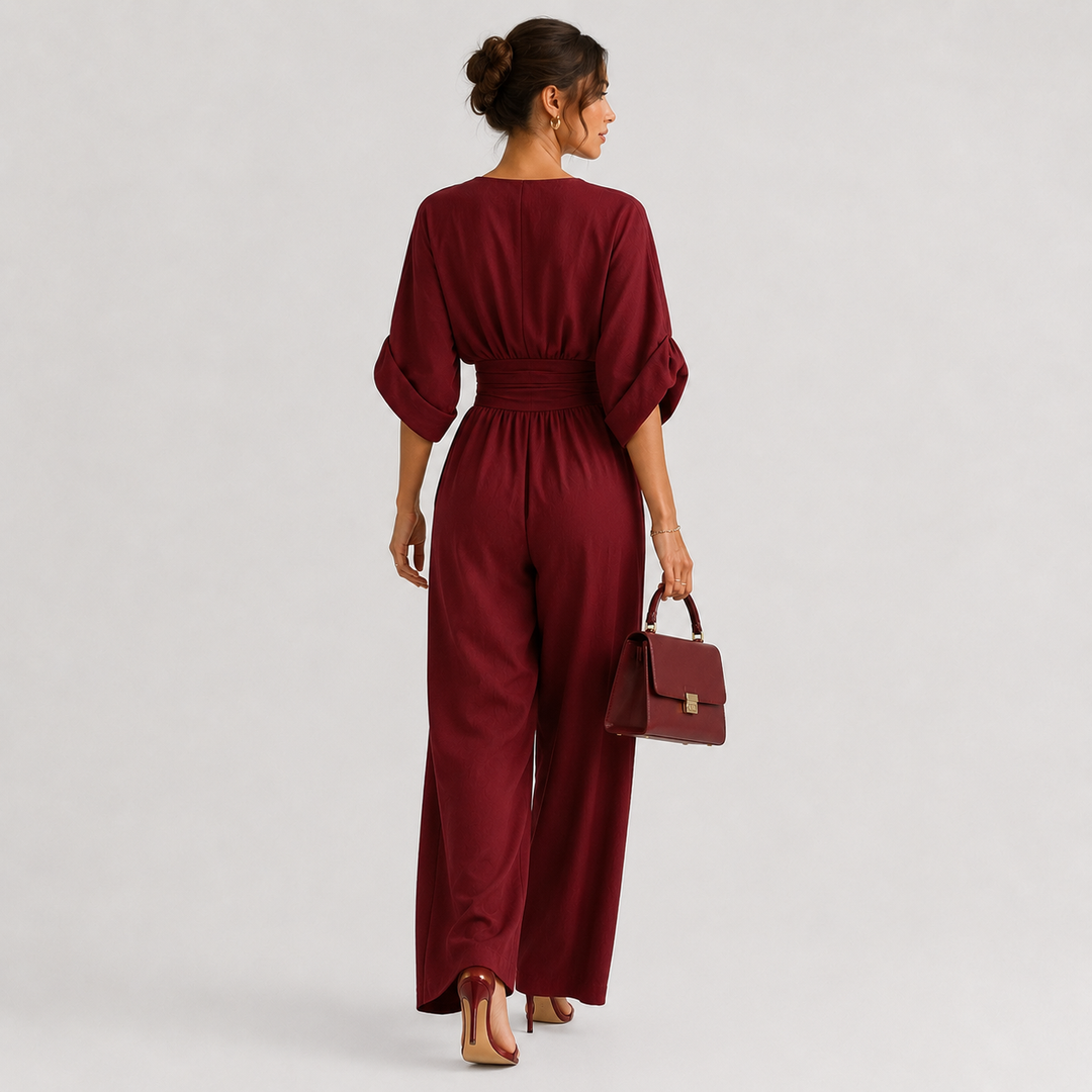 Jumpsuit Damen Weites Bein V-Ausschnitt Elegant