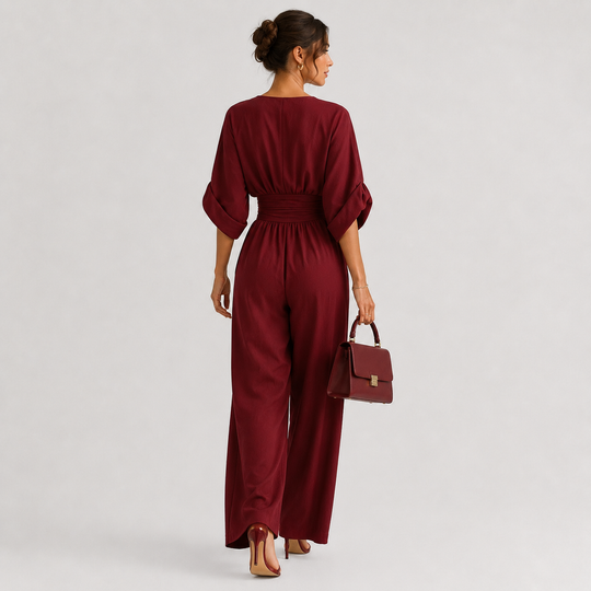 Jumpsuit Damen Weites Bein V-Ausschnitt Elegant