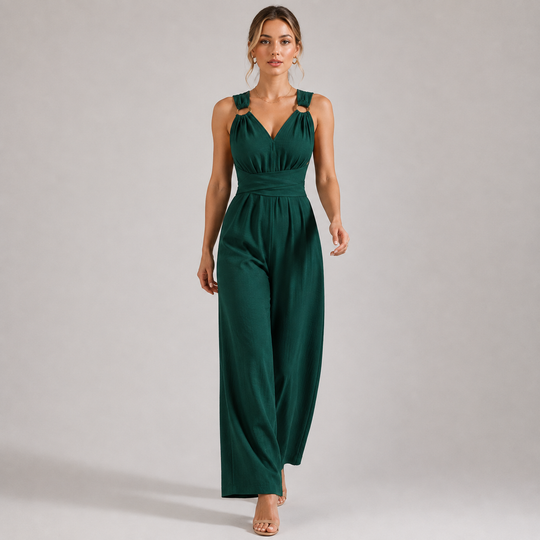 Jumpsuit Damen Neckholder Rückenfrei V-Ausschnitt