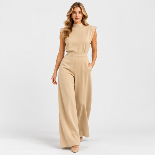 Jumpsuit Damen Satin Optik Ärmellos Weites Bein