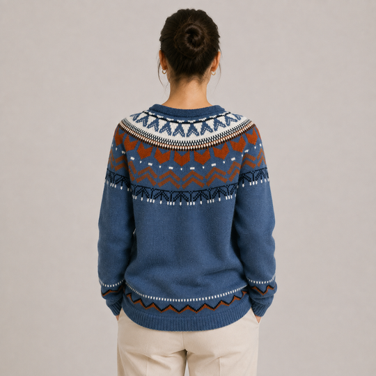 Norwegerpullover Damen Warm Kuschelig Rundhals Strick