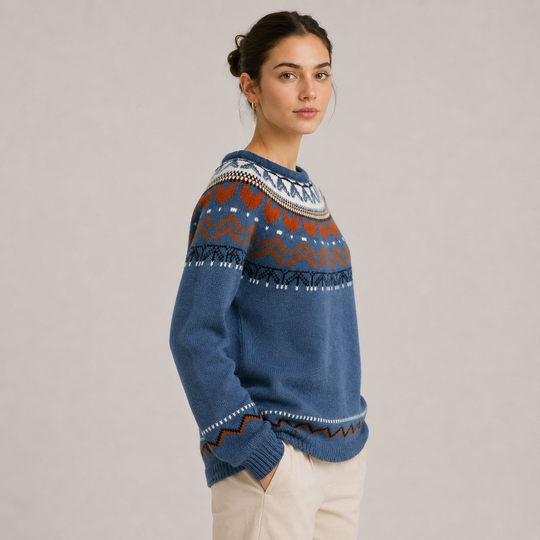 Norwegerpullover Damen Warm Kuschelig Rundhals Strick
