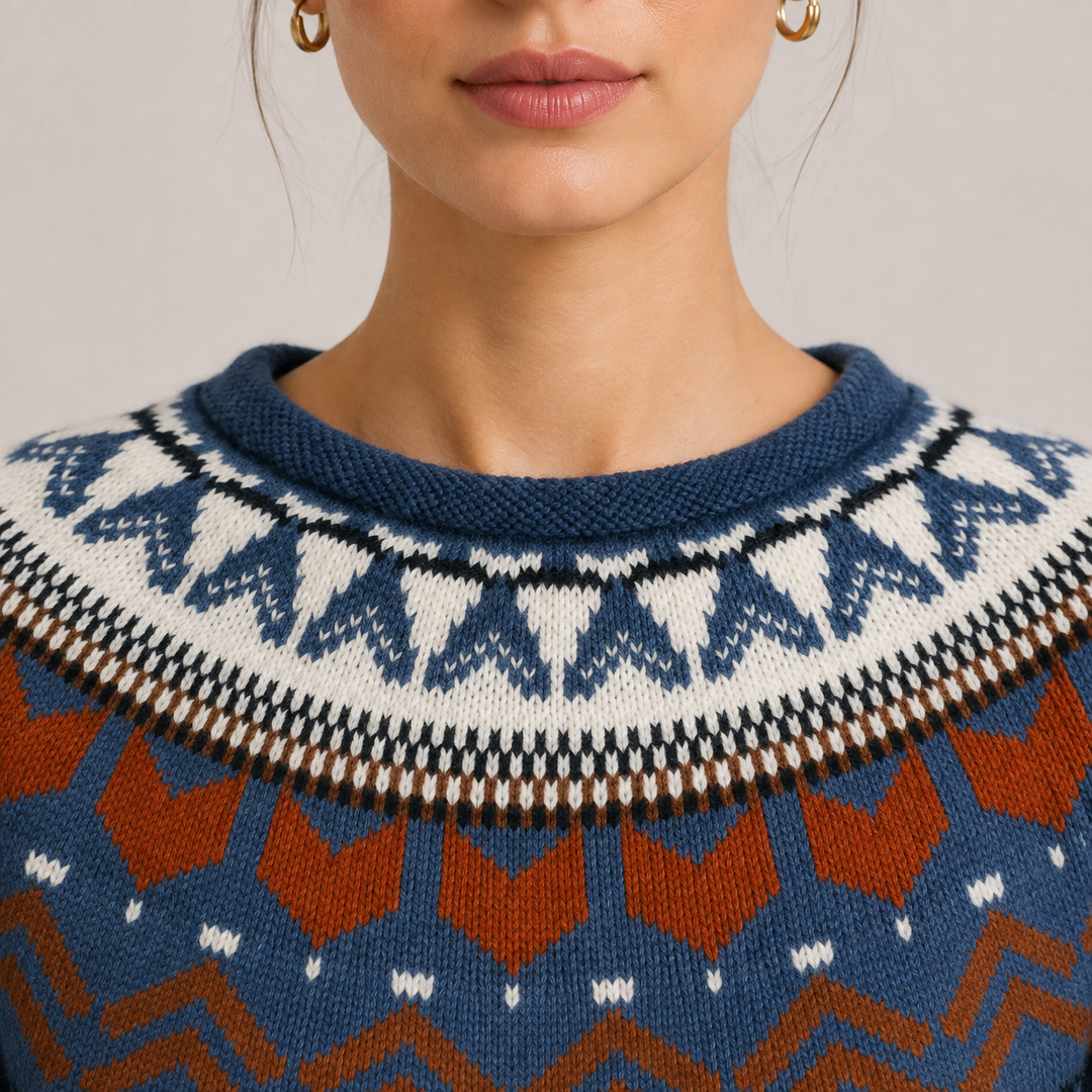 Norwegerpullover Damen Warm Kuschelig Rundhals Strick