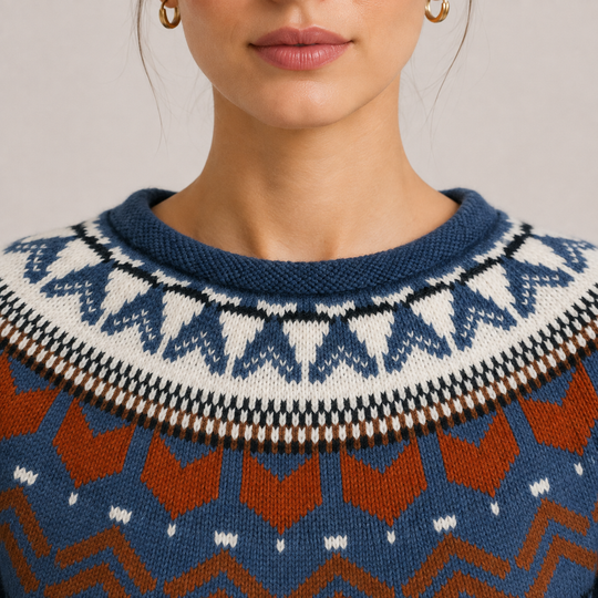 Norwegerpullover Damen Warm Kuschelig Rundhals Strick
