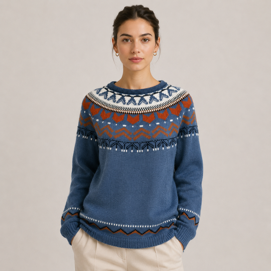 Norwegerpullover Damen Warm Kuschelig Rundhals Strick