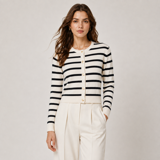 Strickjacke Damen Gestreift Langarm Cardigan Strick