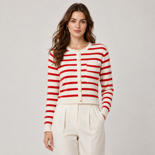Strickjacke Damen Gestreift Langarm Cardigan Strick