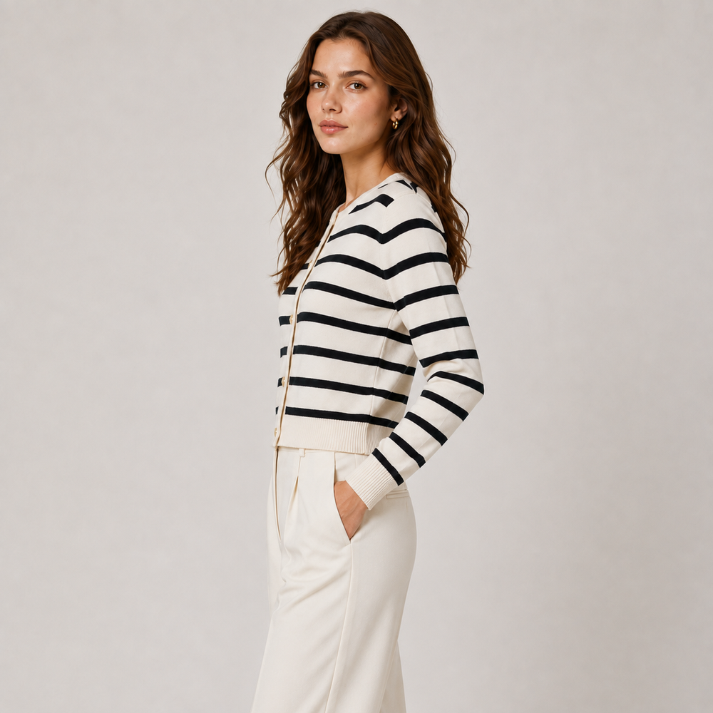 Strickjacke Damen Gestreift Langarm Cardigan Strick