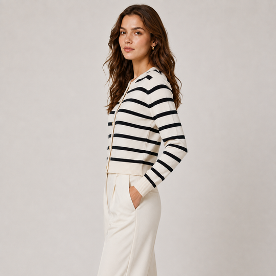 Strickjacke Damen Gestreift Langarm Cardigan Strick