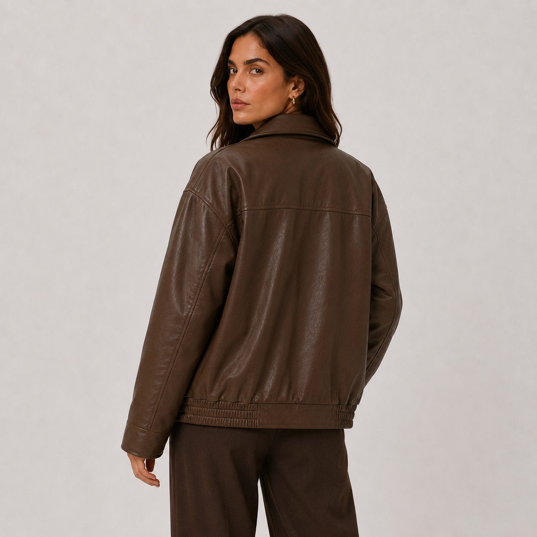 Lederjacke Damen Kunstleder Locker Klassischer Kragen