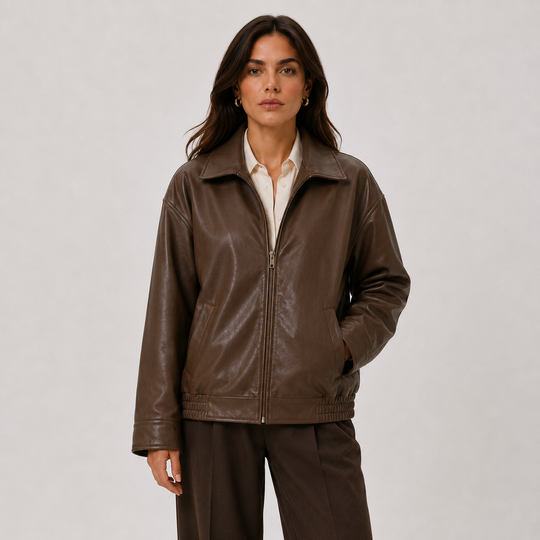 Lederjacke Damen Kunstleder Locker Klassischer Kragen