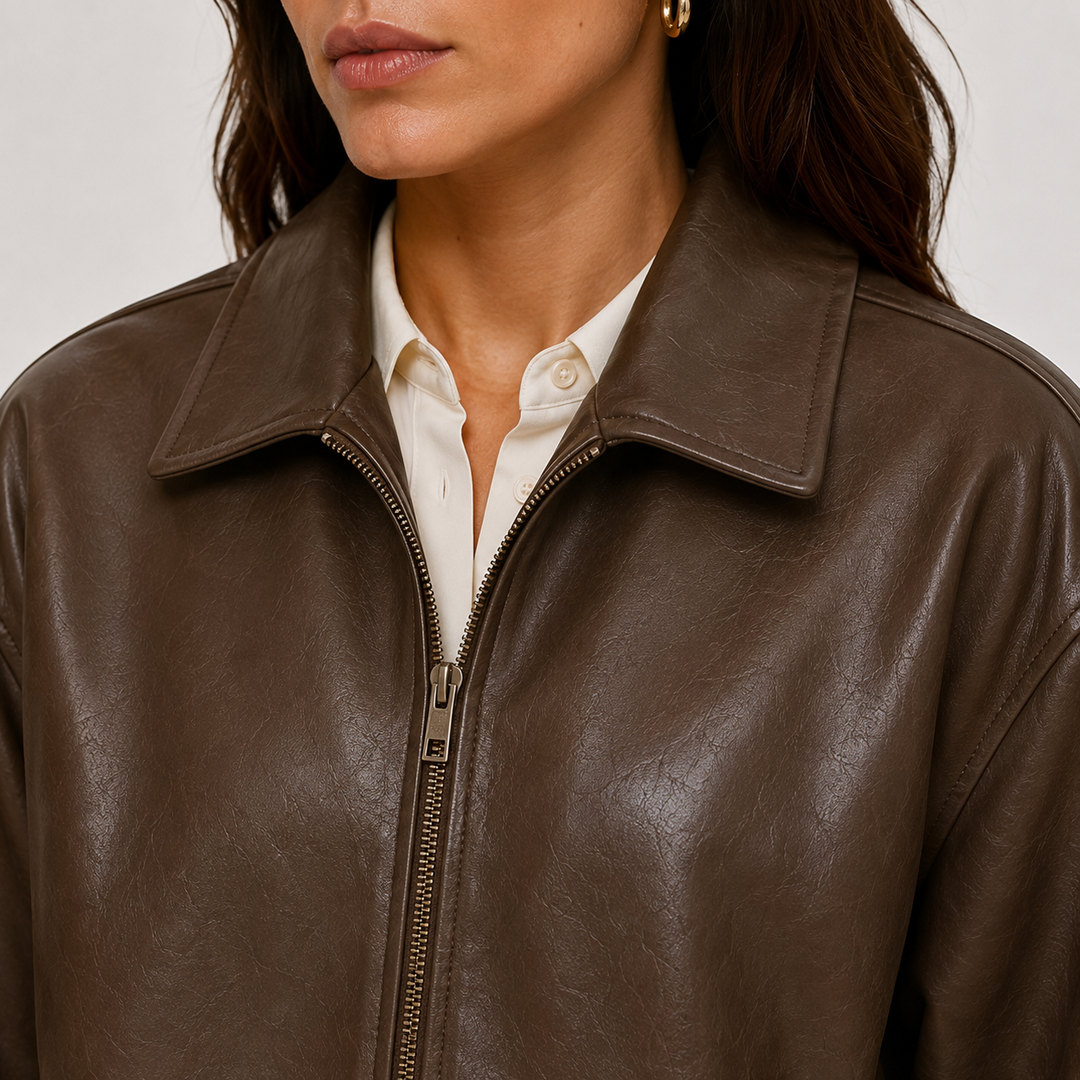 Lederjacke Damen Kunstleder Locker Klassischer Kragen
