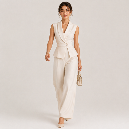Zweiteiler Damen V-Ausschnitt Top Weite Hose Elegant