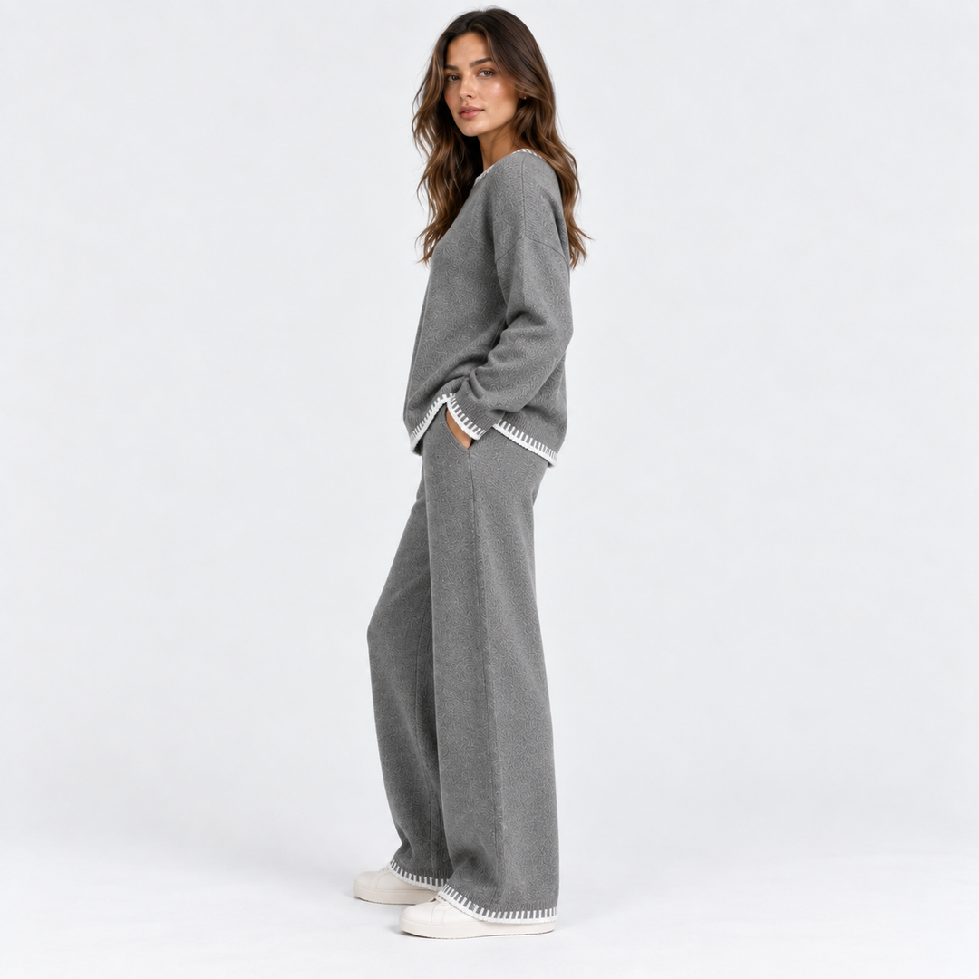 Strick Zweiteiler Damen Pullover Weite Hose Set