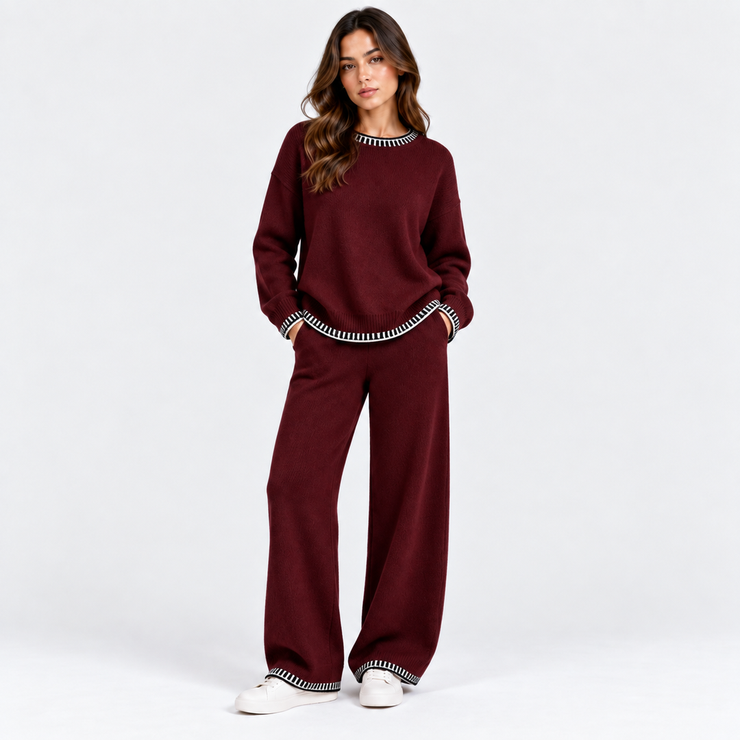 Strick Zweiteiler Damen Pullover Weite Hose Set