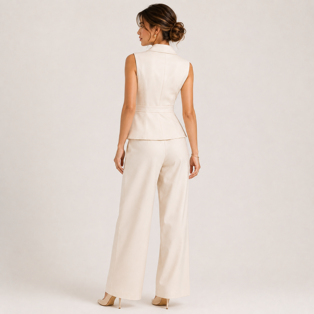 Zweiteiler Damen V-Ausschnitt Top Weite Hose Elegant