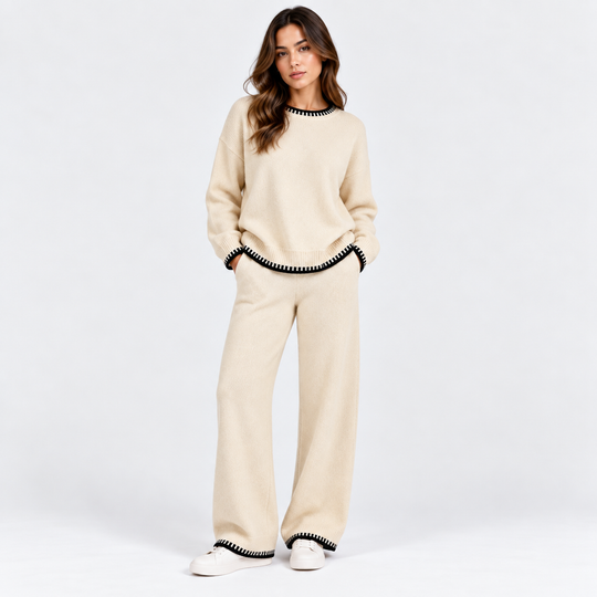 Strick Zweiteiler Damen Pullover Weite Hose Set