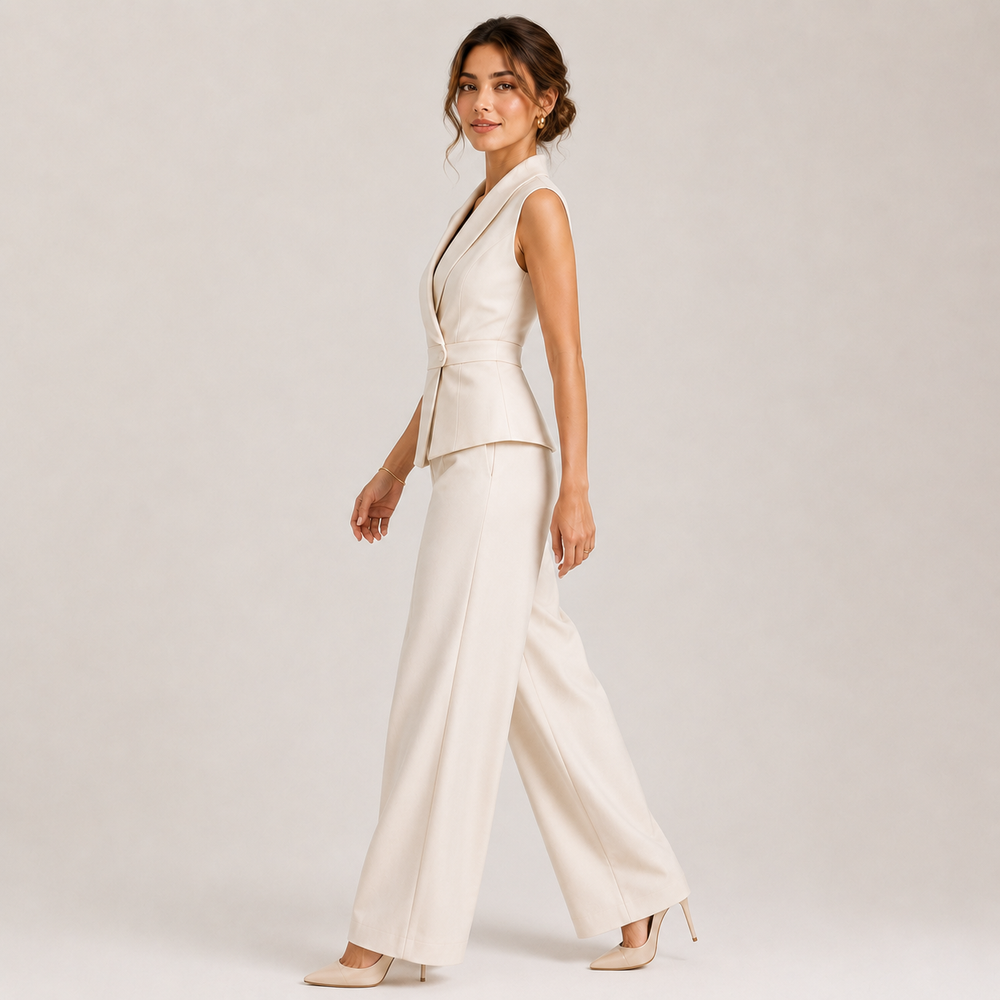 Zweiteiler Damen V-Ausschnitt Top Weite Hose Elegant