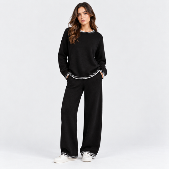 Strick Zweiteiler Damen Pullover Weite Hose Set