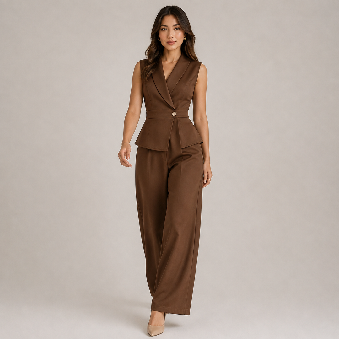 Zweiteiler Damen V-Ausschnitt Top Weite Hose Elegant