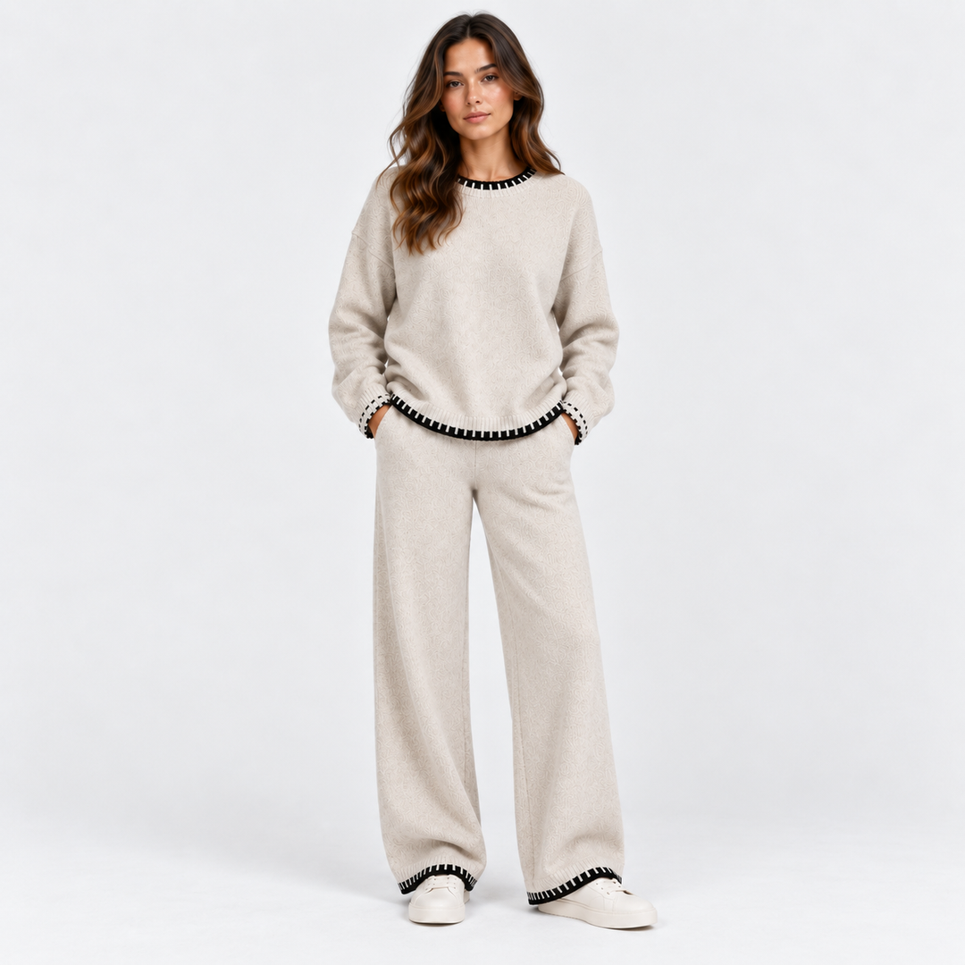 Strick Zweiteiler Damen Pullover Weite Hose Set