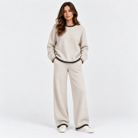 Strick Zweiteiler Damen Pullover Weite Hose Set