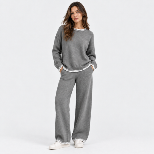 Strick Zweiteiler Damen Pullover Weite Hose Set