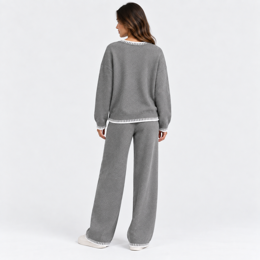 Strick Zweiteiler Damen Pullover Weite Hose Set