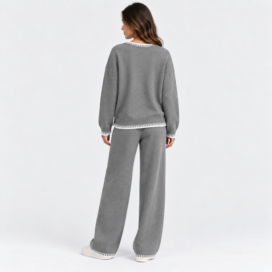Strick Zweiteiler Damen Pullover Weite Hose Set
