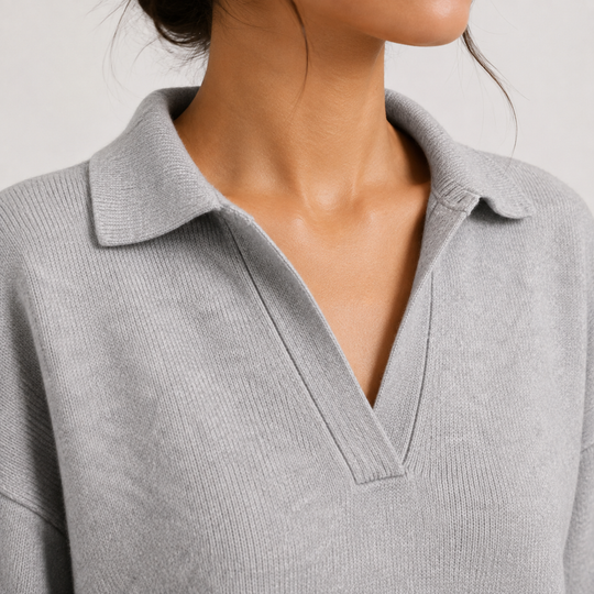 Zweiteiler Damen Polokragen Pullover Weite Hose Klassisch